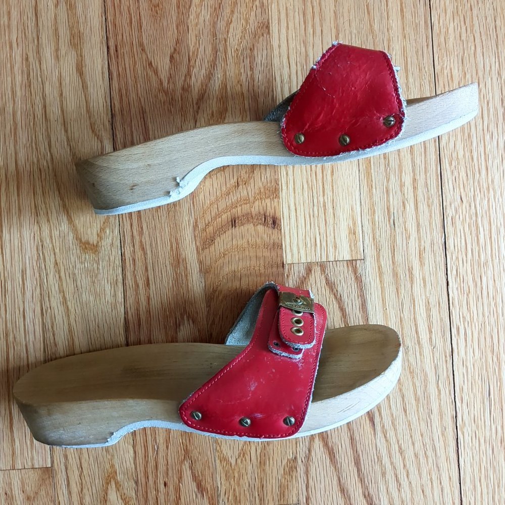 Dr. Scholl’s 70's Original Collection Leather Wood Slide Exercise Clog Sandals